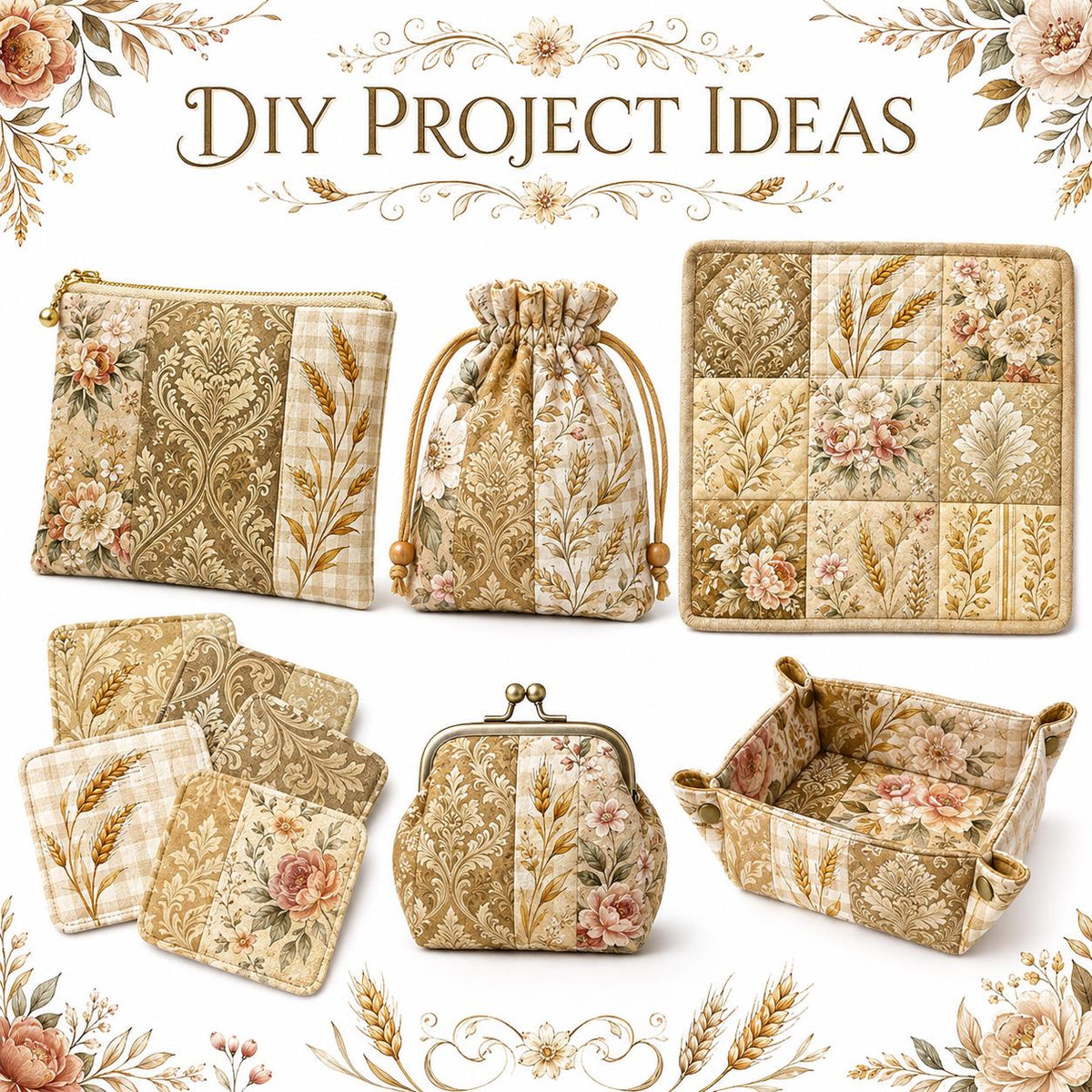 10pcS Charm Pack Set Floral Ear Of Wheat Pattern VIntage Style HAndmade DIY With Rich Color and Texture Elements 100% Polyester Patchwork in 10 Design Styles Suitable For Patchwork DIY Craft Projects DIY Wallet Making Gift Giving Bag Making Mother's Day G