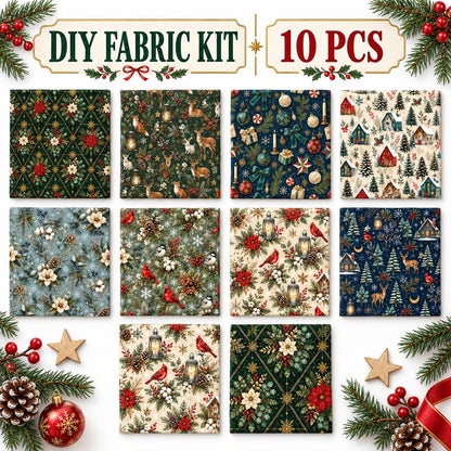 10Pc/Set Christmas Series Bowknot Flower Rabbit Northern Cardinal Deer Holly Pinecones Fox Fat Quarter Fabric, Pre-Cut Square Fabric Assort, Fabric Set, Craft Fabric, Handmade DIY Patchwork Fabric,Home Quilting Sewing Fabric, Packaging Fabric, Scrapbookin