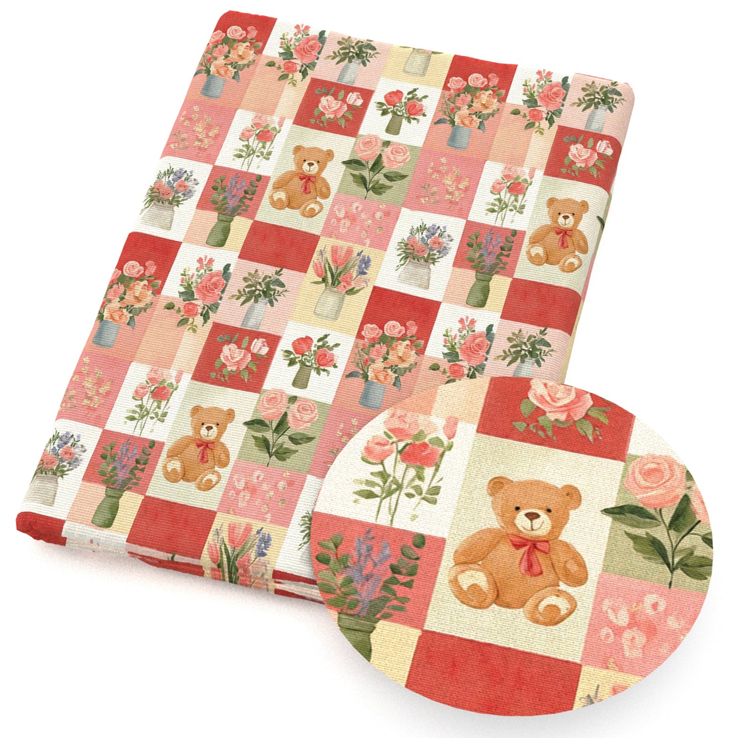 flowerfloral vase pink series patchwork plaid grid fabric