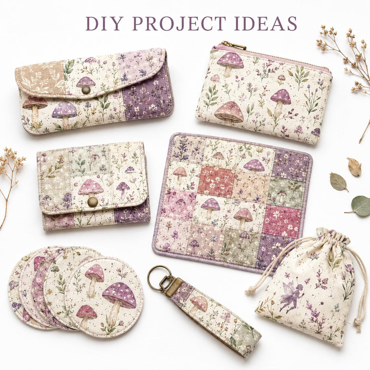 10pcs Charm Pack Set Mushroom Floral Deer Pattern Vintage Style Handmade DIY with Rich Color and Texture Elements 100% Polyester Patchwork in 10 Design Styles Suitable for Patchwork DIY Craft Projects DIY Wallet Making Gift Giving Bag Making Mother's Day