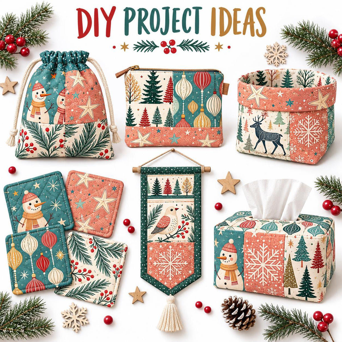 10Pc/Set Christmas Series Star Dot Stripe Bird Deer Tree Fat Quarter Fabric, Pre-Cut Square Fabric Assort, Fabric Set, Craft Fabric, Handmade DIY Patchwork Fabric,Home Quilting Sewing Fabric, Packaging Fabric, Scrapbooking Craft Hobbyist