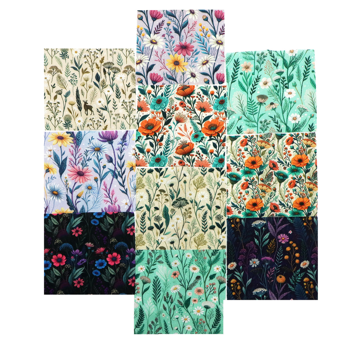 10pcs Charm Pack Set Floral Pattern Vintage Style Handmade DIY with Rich Color and Texture Elements 100% Polyester Patchwork in 10 Design Styles Suitable for Patchwork DIY Craft Projects DIY Wallet Making Gift Giving Bag Making Mother's Day Gift