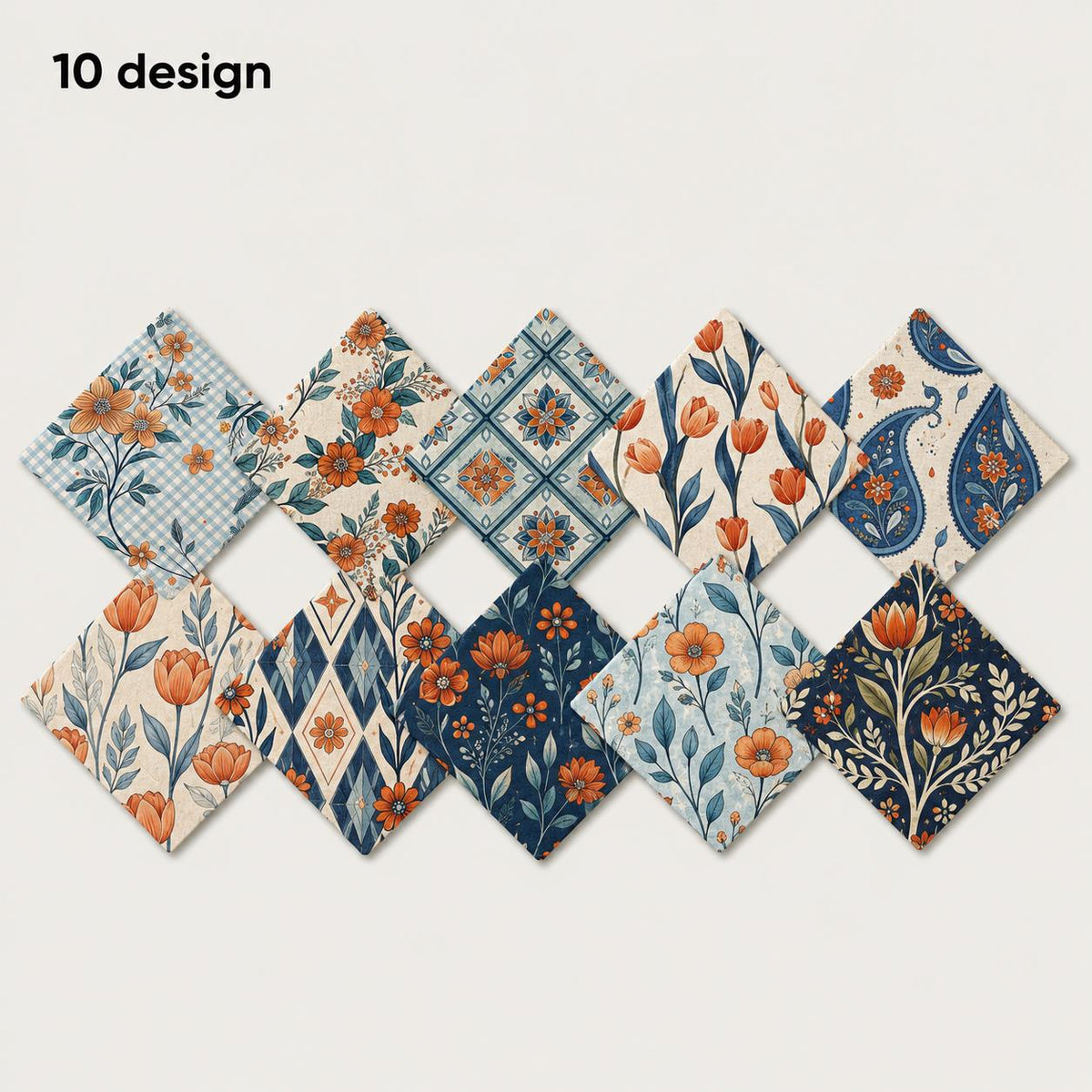 10Pc/Set Flower Plaid Tulip Daisy Blue Series Fat Quarter Fabric, Pre-Cut Square Fabric Assort, Fabric Set, Craft Fabric, Handmade DIY Patchwork Fabric,Home Quilting Sewing Fabric, Packaging Fabric, Scrapbooking Craft Hobbyist