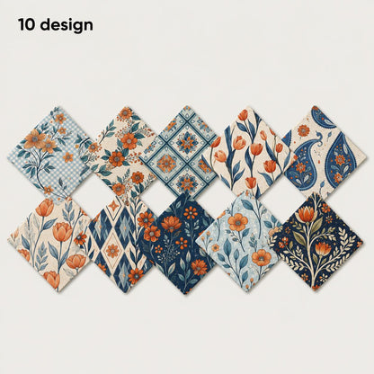 10Pc/Set Flower Plaid Tulip Daisy Blue Series Fat Quarter Fabric, Pre-Cut Square Fabric Assort, Fabric Set, Craft Fabric, Handmade DIY Patchwork Fabric,Home Quilting Sewing Fabric, Packaging Fabric, Scrapbooking Craft Hobbyist