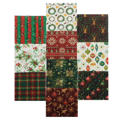 10Pc/Set Christmas Series Stripe Bowknot Wreath Flower Star Plaid Holly Pinecones Fat Quarter Fabric, Pre-Cut Square Fabric Assort, Fabric Set, Craft Fabric, Handmade DIY Patchwork Fabric,Home Quilting Sewing Fabric, Packaging Fabric, Scrapbooking Craft H