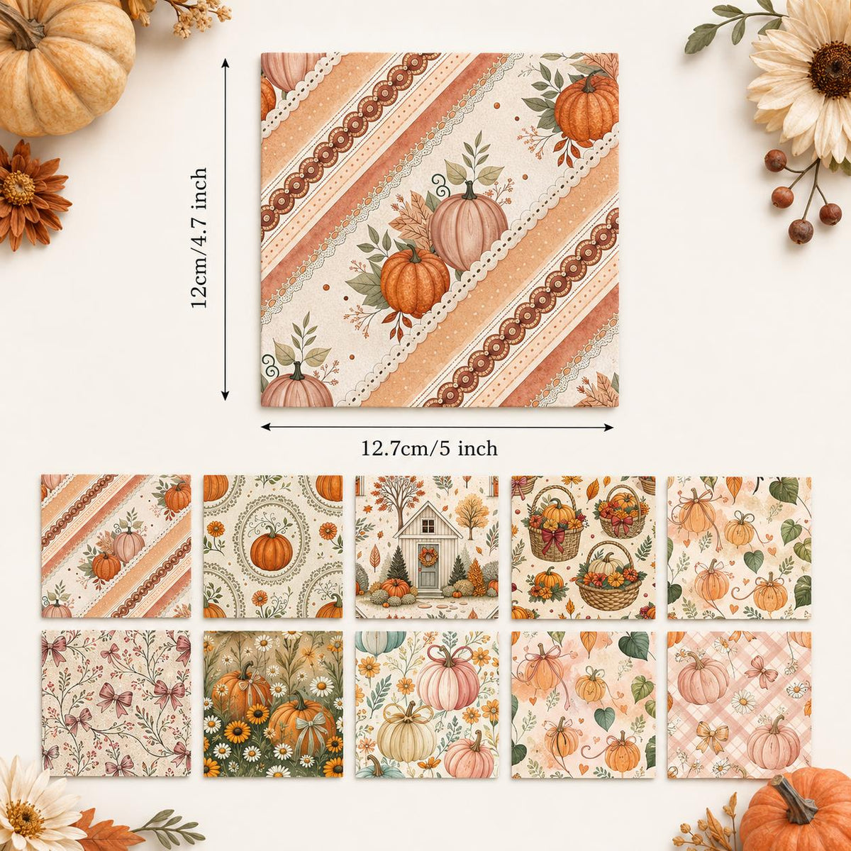 10pcs Charm Pack Set Pumpkin Autumn Pattern Vintage Style Handmade DIY with Rich Color and Texture Elements 100% Polyester Patchwork in 10 Design Styles Suitable for Patchwork DIY Craft Projects DIY Wallet Making Gift Giving Bag Making Mother's Day Gift