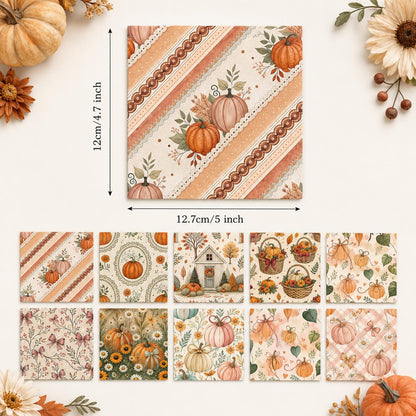 10pcs Charm Pack Set Pumpkin Autumn Pattern Vintage Style Handmade DIY with Rich Color and Texture Elements 100% Polyester Patchwork in 10 Design Styles Suitable for Patchwork DIY Craft Projects DIY Wallet Making Gift Giving Bag Making Mother's Day Gift