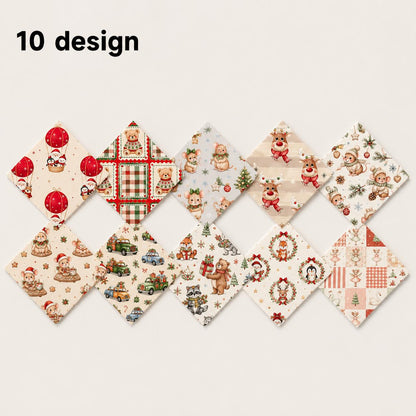 10Pc/Set Christmas Series Santa Claus Deer Holly Crutch Christmas Tree Fox Fat Quarter Fabric, Pre-Cut Square Fabric Assort, Fabric Set, Craft Fabric, Handmade DIY Patchwork Fabric,Home Quilting Sewing Fabric, Packaging Fabric, Scrapbooking Craft Hobbyist