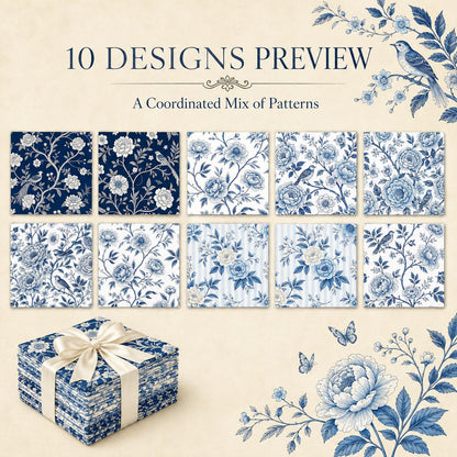 10Pc/Set Flower Blue Series Bird Leaves Fat Quarter Fabric, Pre-Cut Square Fabric Assort, Fabric Set, Craft Fabric, Handmade DIY Patchwork Fabric,Home Quilting Sewing Fabric, Packaging Fabric, Scrapbooking Craft Hobbyist