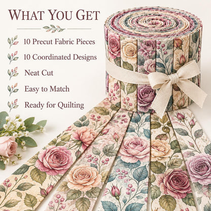 10pcs Vintage Floral Pattern Jelly Roll Fabric Strips 2.5X19.7inch Pre-Cut 100% Polyester For Patchwork Quilts, Table Runners, Placemats, Tote Bags, Storage Pouches, Makeup Bags, Coasters, Quilt Blocks & Binding