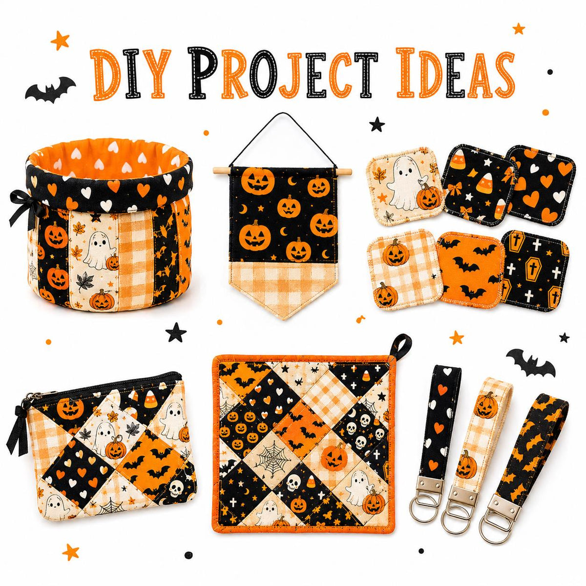10Pc/Set Halloween Series Pumpkin Bat Cat Stripe Fat Quarter Fabric, Pre-Cut Square Fabric Assort, Fabric Set, Craft Fabric, Handmade DIY Patchwork Fabric,Home Quilting Sewing Fabric, Packaging Fabric, Scrapbooking Craft Hobbyist
