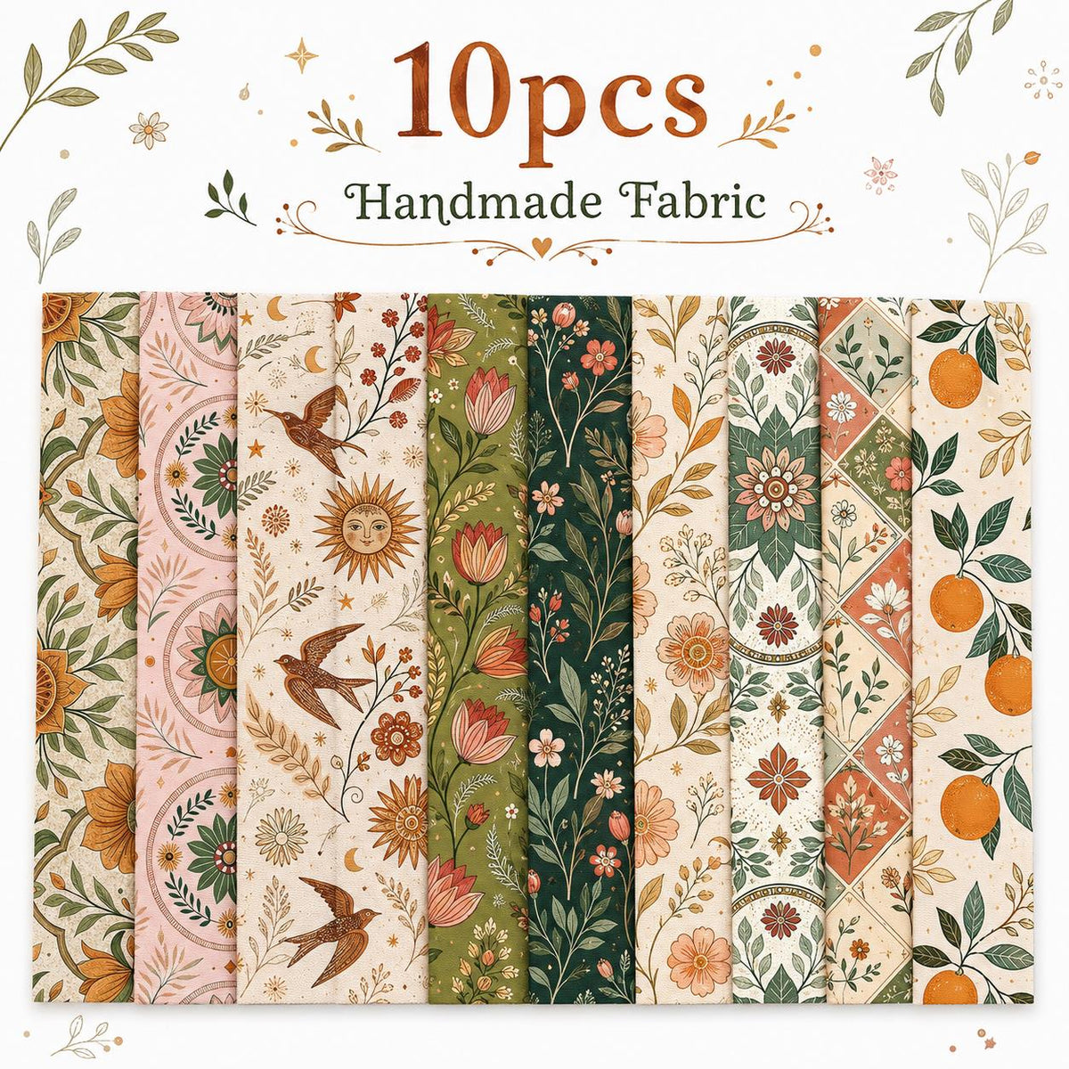10pcs Vintage Floral Pattern Jelly Roll Fabric Strips 2.5X19.7inch Pre-Cut 100% Polyester For Patchwork Quilts, Table Runners, Placemats, Tote Bags, Storage Pouches, Makeup Bags, Coasters, Quilt Blocks & Binding