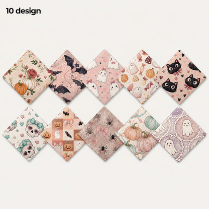 10pcs Charm Pack Set  Bat Ghost Halloween Vintage Style Pattern Handmade DIY with Rich Color and Texture Elements 100% Polyester Patchwork in 10 Design Styles Suitable for Patchwork DIY Craft Projects DIY Wallet Making Gift Giving Bag Making