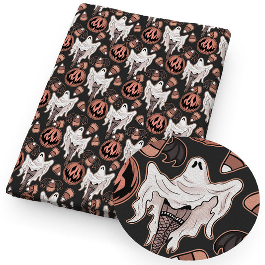 halloween pumpkin skull ghost skeleton bones fabric