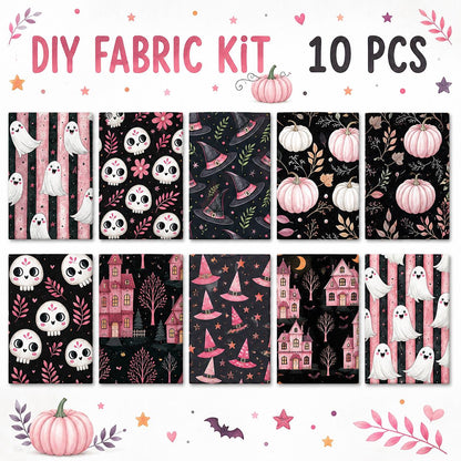 10Pc/Set Halloween Series Stripe Pumpkin Skull Moon Fat Quarter Fabric, Pre-Cut Square Fabric Assort, Fabric Set, Craft Fabric, Handmade DIY Patchwork Fabric,Home Quilting Sewing Fabric, Packaging Fabric, Scrapbooking Craft Hobbyist