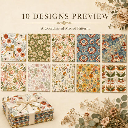 10pcs Charm Pack Set Floral Pattern Vintage Style Handmade DIY with Rich Color and Texture Elements 100% Polyester Patchwork in 10 Design Styles Suitable for Patchwork DIY Craft Projects DIY Wallet Making Gift Giving Bag Making Mother's Day Gift