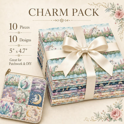 10Pc/Set Unicorn Series Flower Moon Lavender Fat Quarter Fabric, Pre-Cut Square Fabric Assort, Fabric Set, Craft Fabric, Handmade DIY Patchwork Fabric,Home Quilting Sewing Fabric, Packaging Fabric, Scrapbooking Craft Hobbyist