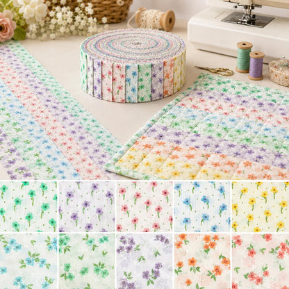 10Pc/Set, Making 10 Images 1pc Each, Each Size: 6.3*50cm Floral Chiffon Series Sliced Fabric Set Style Combination, Polyester Jelly Roll Fabric Strips, Pre-Cut Quilting Squares, For Quilting DIY, Handicrafts And Sewing, Blankets, Rugs