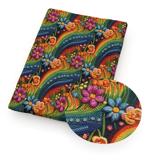 imitation embroidery series flowerfloral rainbow color fabric