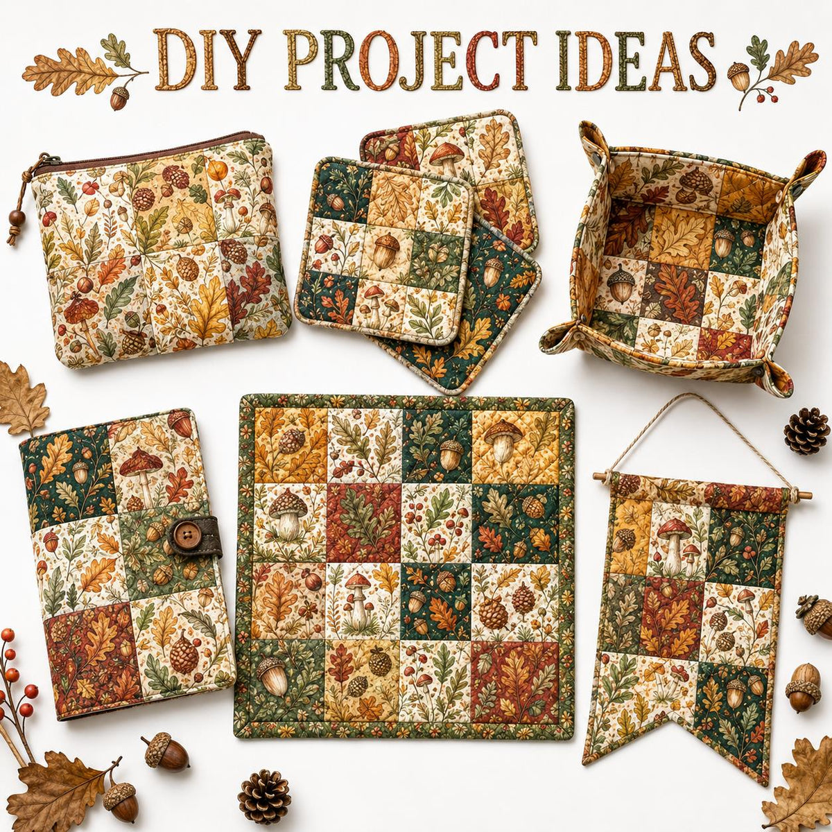10Pc/Set Autumn Leaves Mushroom Pinecones Series Fat Quarter Fabric, Pre-Cut Square Fabric Assort, Fabric Set, Craft Fabric, Handmade DIY Patchwork Fabric,Home Quilting Sewing Fabric, Packaging Fabric, Scrapbooking Craft Hobbyist