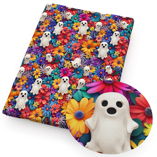 skull ghost skeleton bones style flowerfloral halloween fabric