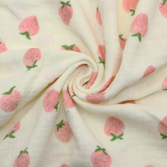1pc Strawberry Pattern Gauze Yarn Fabric -51.18 x19.68inch Polyester Craft Fabrics, Breathable & Lightweight, Perfect for DIY Handmade Projects, Doll Clothes Fabric, Sewing, Hair Ties, Patchwork