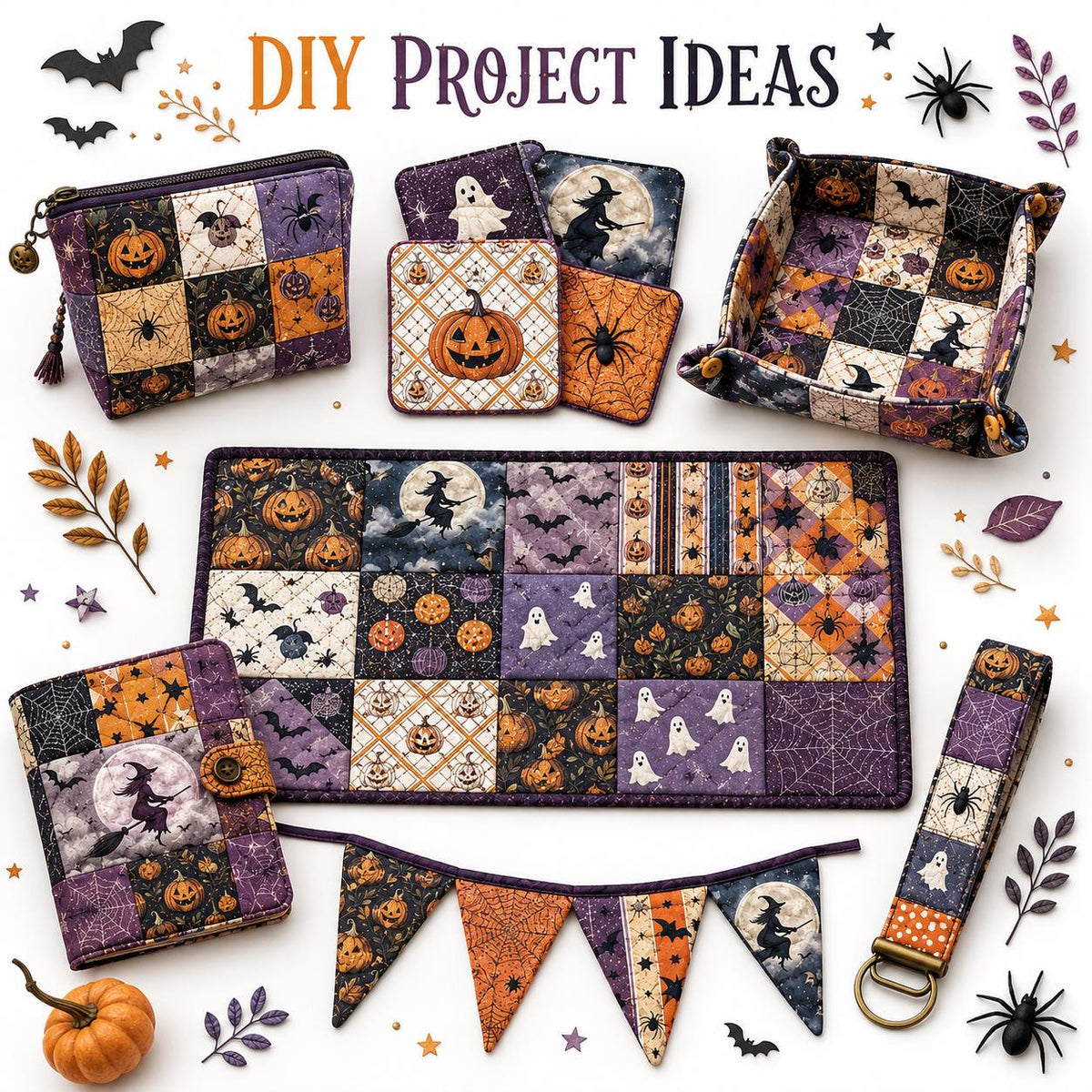 10Pc/Set Halloween Series Skull Pumpkin Bat Dot Stripe Star Fat Quarter Fabric, Pre-Cut Square Fabric Assort, Fabric Set, Craft Fabric, Handmade DIY Patchwork Fabric,Home Quilting Sewing Fabric, Packaging Fabric, Scrapbooking Craft Hobbyist