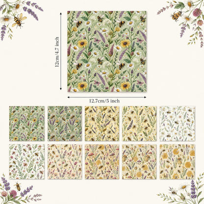 10Pc/Set Flower Daisy Series Bee Mushroom Lavender Fat Quarter Fabric, Pre-Cut Square Fabric Assort, Fabric Set, Craft Fabric, Handmade DIY Patchwork Fabric,Home Quilting Sewing Fabric, Packaging Fabric, Scrapbooking Craft Hobbyist