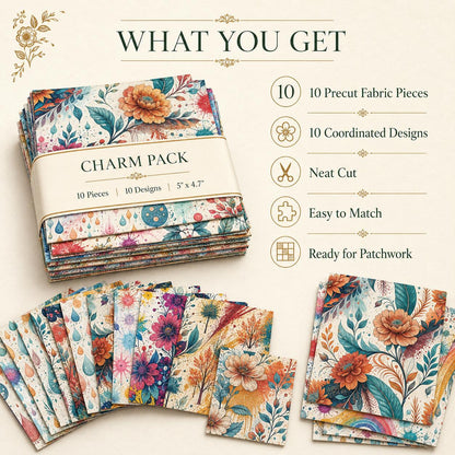 10pcs Charm Pack Set PaInt Splatter Floral Pattern 100% Polyester Patchwork in 10 Design Styles, Ready-To-Sew Without Cutting, Suitable For Patchwork Wallet Making Gift Giving Tote Bags Coasters DIY Craft Projects