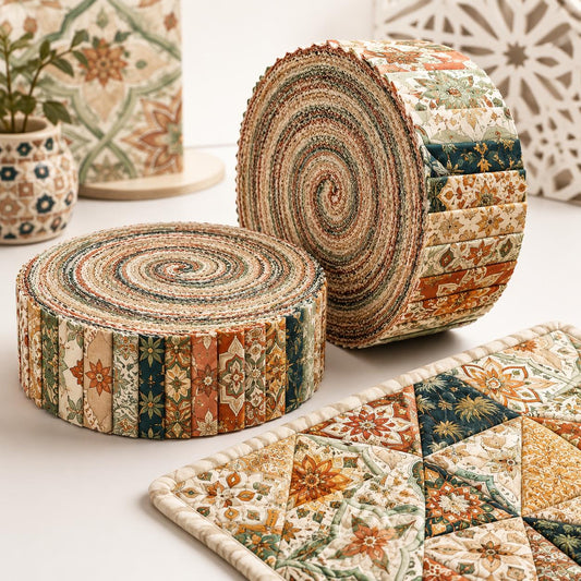 10pcs Vintage Geometric Floral Pattern Jelly Roll Fabric Strips 2.5X19.7inch Pre-Cut 100% Polyester For Patchwork Quilts, Table Runners, Placemats, Tote Bags, Storage Pouches, Makeup Bags, Coasters, Quilt Blocks & Binding