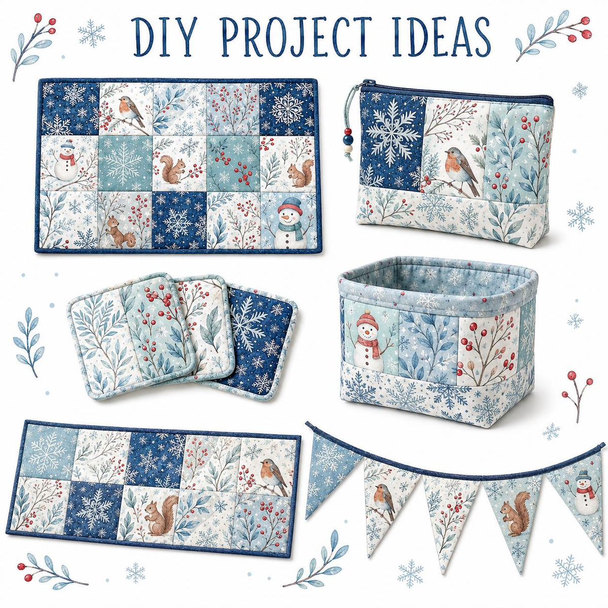 10Pc/Set Christmas Series Bird Squirrel Leaves Fat Quarter Fabric, Pre-Cut Square Fabric Assort, Fabric Set, Craft Fabric, Handmade DIY Patchwork Fabric,Home Quilting Sewing Fabric, Packaging Fabric, Scrapbooking Craft Hobbyist