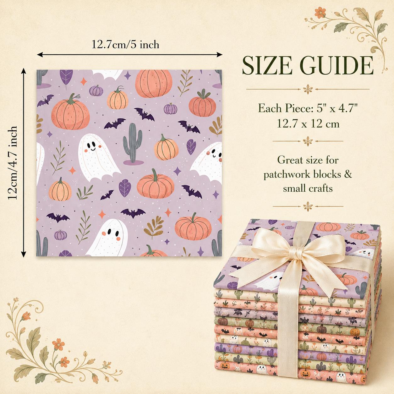 10Pc/Set Halloween Series Skull Pumpkin Cactus Bat Fat Quarter Fabric, Pre-Cut Square Fabric Assort, Fabric Set, Craft Fabric, Handmade DIY Patchwork Fabric,Home Quilting Sewing Fabric, Packaging Fabric, Scrapbooking Craft Hobbyist