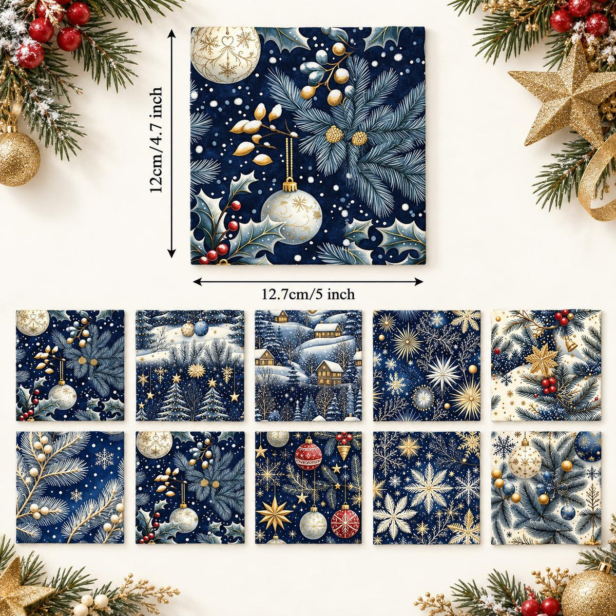 10Pc/Set Christmas Series Star Tree Holly House Fat Quarter Fabric, Pre-Cut Square Fabric Assort, Fabric Set, Craft Fabric, Handmade DIY Patchwork Fabric,Home Quilting Sewing Fabric, Packaging Fabric, Scrapbooking Craft Hobbyist