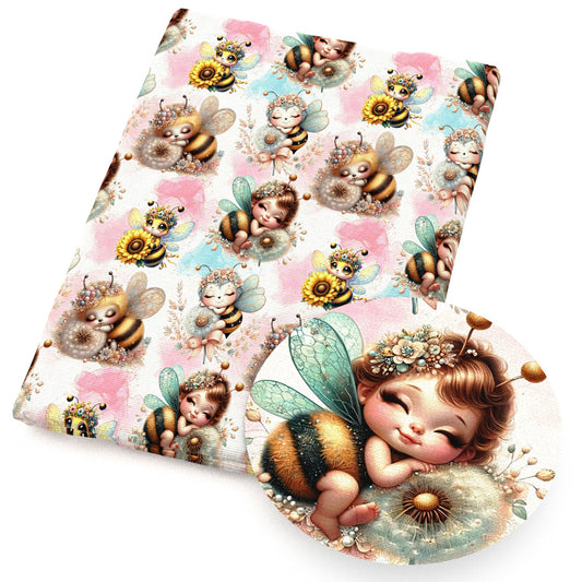 bee sunflower dandelion tie dye fabric
