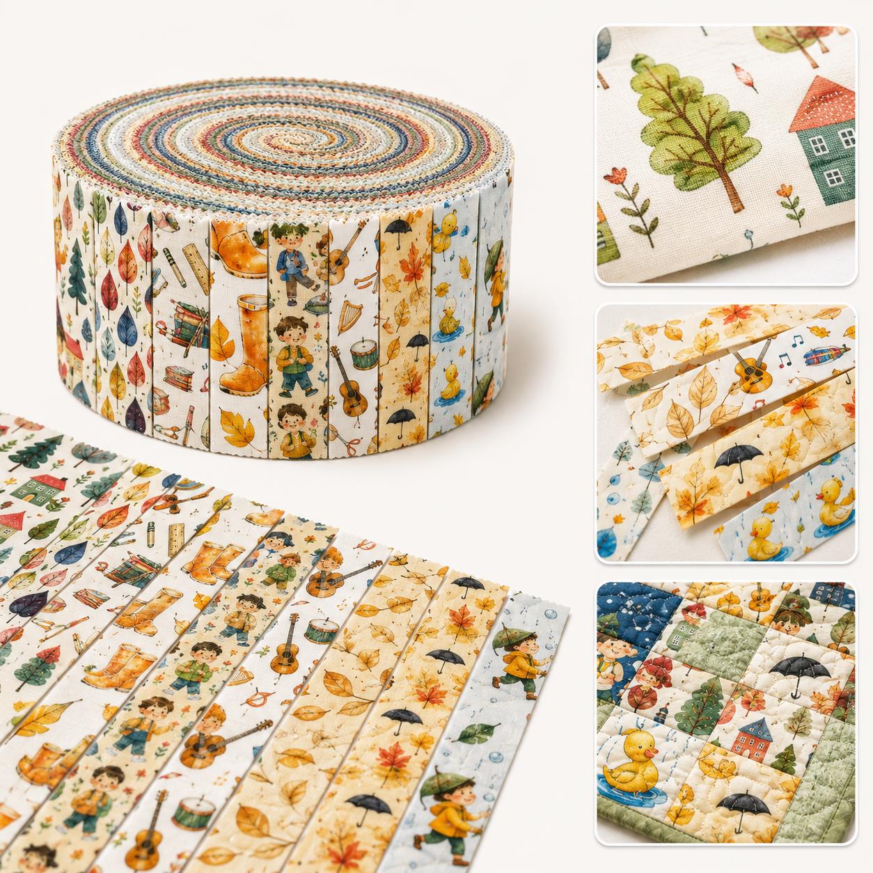 Autumn Duck Tree Leaf Jelly Roll Quilt Fabric - 10pcs 2.5x19 Inch Polyester Strips For Sewing, Patchwork & Crafting - Precut Fabric Set For DIY Quilting, Table Runners, Storage Pouches, Makeup Bags & Home Decor, Mother'S Day Gift, Birthday Gift For Mom