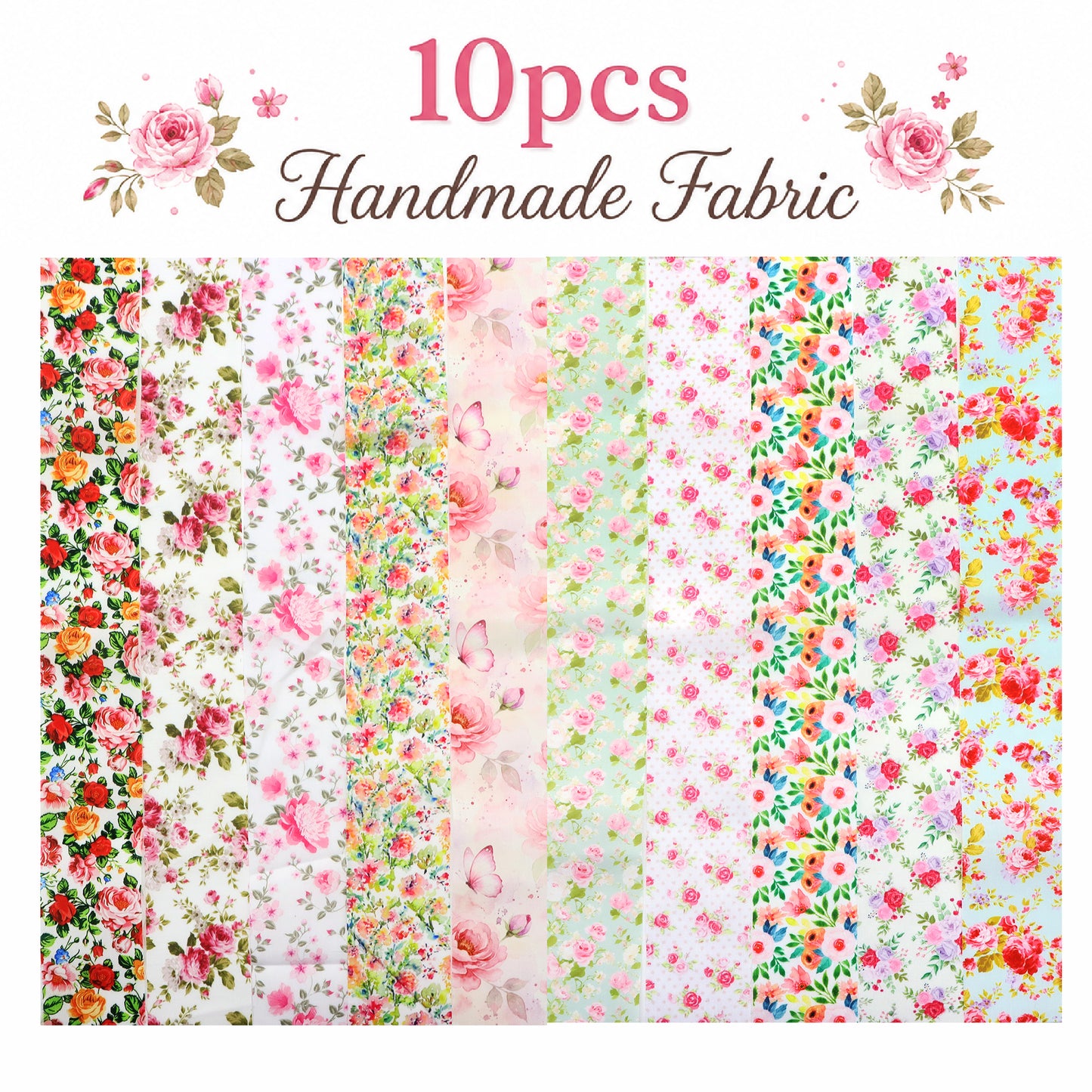 10Pc/Set, Making 10 Images 1pc Each, Each Size: 6.3*50cm Spring Floral Series Sliced Fabric Set Style Combination, Polyester Jelly Roll Fabric Strips, Pre-Cut Quilting Squares, For Quilting DIY, Handicrafts And Sewing, Blankets, Rugs, Interior Decoration