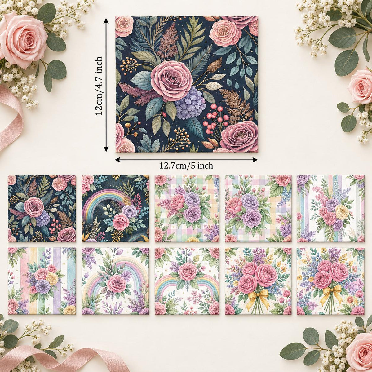 10Pc/Set Flower Plaid Series Fat Quarter Fabric, Pre-Cut Square Fabric Assort, Fabric Set, Craft Fabric, Handmade DIY Patchwork Fabric,Home Quilting Sewing Fabric, Packaging Fabric, Scrapbooking Craft Hobbyist