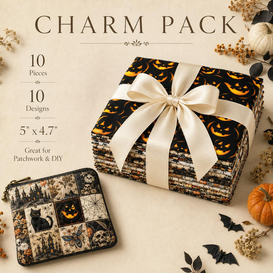10Pc/Set Halloween Skull Cat Bat Spider Web Witch Pumpkin Series Fat Quarter Fabric, Pre-Cut Square Fabric Assort, Fabric Set, Craft Fabric, Handmade DIY Patchwork Fabric,Home Quilting Sewing Fabric, Packaging Fabric, Scrapbooking Craft Hobbyist