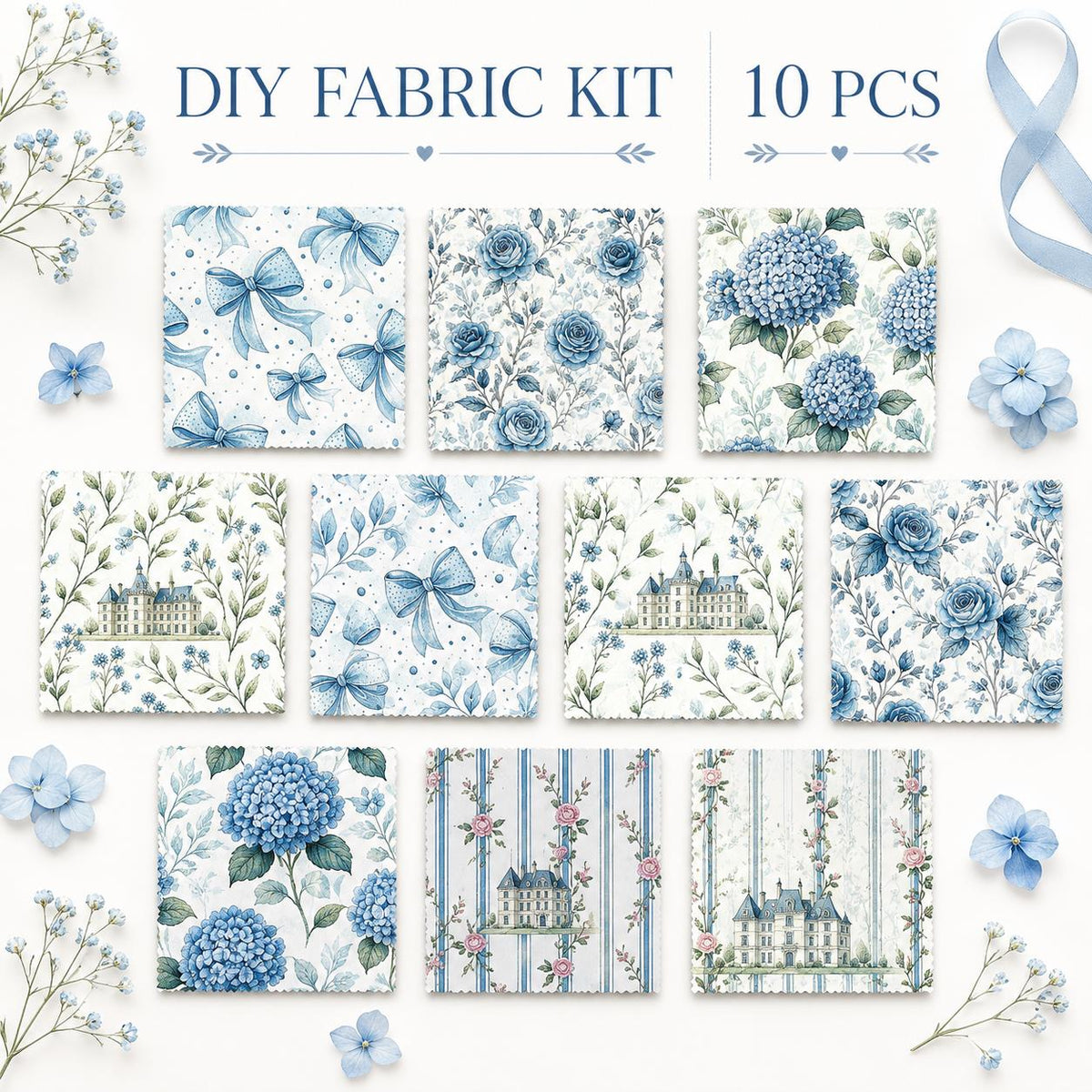 10pcs Charm Pack Set Floral Rose Bow Pattern Vintage Style Handmade DIY with Rich Color and Texture Elements 100% Polyester Patchwork in 10 Design Styles Suitable for Patchwork DIY Craft Projects DIY Wallet Making Gift Giving Bag Making Mother's Day Gift