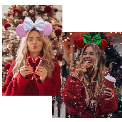 Adorable Festive Ears Sequined Headband with Bows-Sparkly Bow Hair Band with Ears Hair Hoop