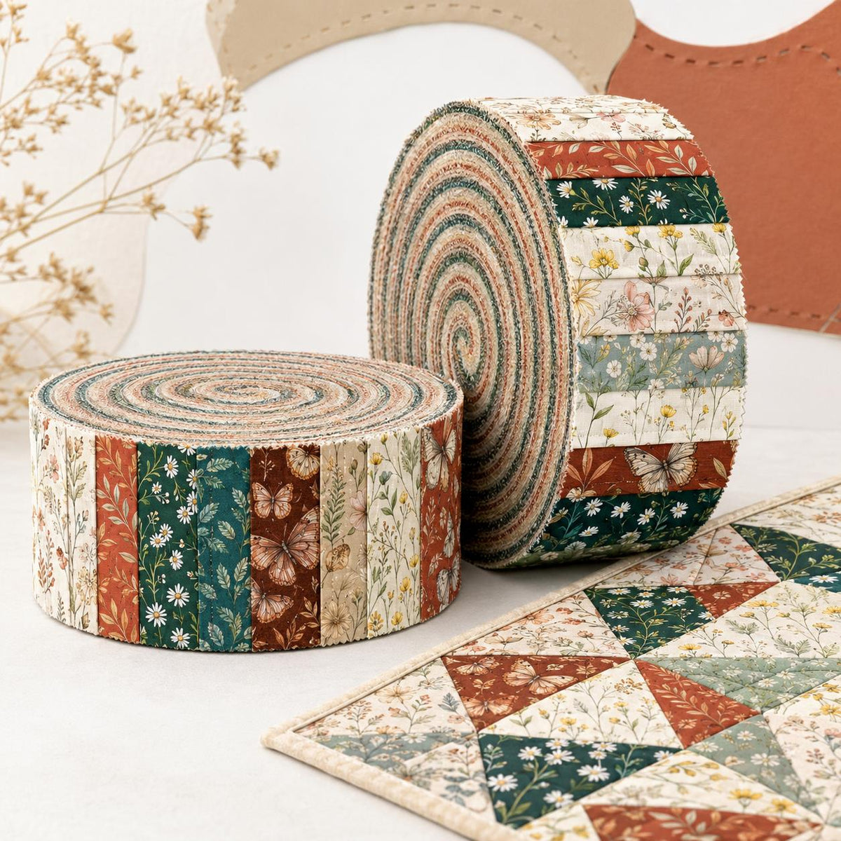 10pcs Vintage Floral Pattern Jelly Roll Fabric Strips 2.5X19.7inch Pre-Cut 100% Polyester For Patchwork Quilts, Table Runners, Placemats, Tote Bags, Storage Pouches, Makeup Bags, Coasters, Quilt Blocks & Binding