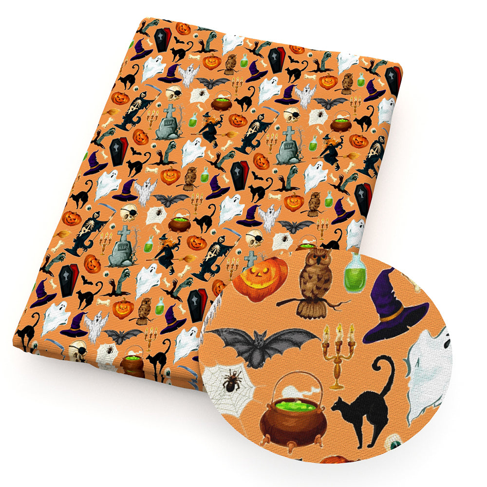 pumpkin skull ghost skeleton bones cat spiderspider web owl halloween fabric
