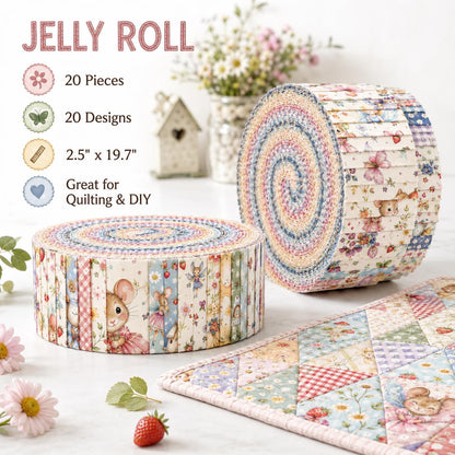 20pcs Vintage Mouse Fruit Jelly Roll Sliced Fabric Strips 2.5X19.7inch Pre-cut Fresh and Delicate Printed Multi-Color 100% Polyester for DIY Handmade Patchwork, Table Runners, Placemats, Tote Bags, Storage Pouches, Makeup Bags, Coasters, Quilt Blocks