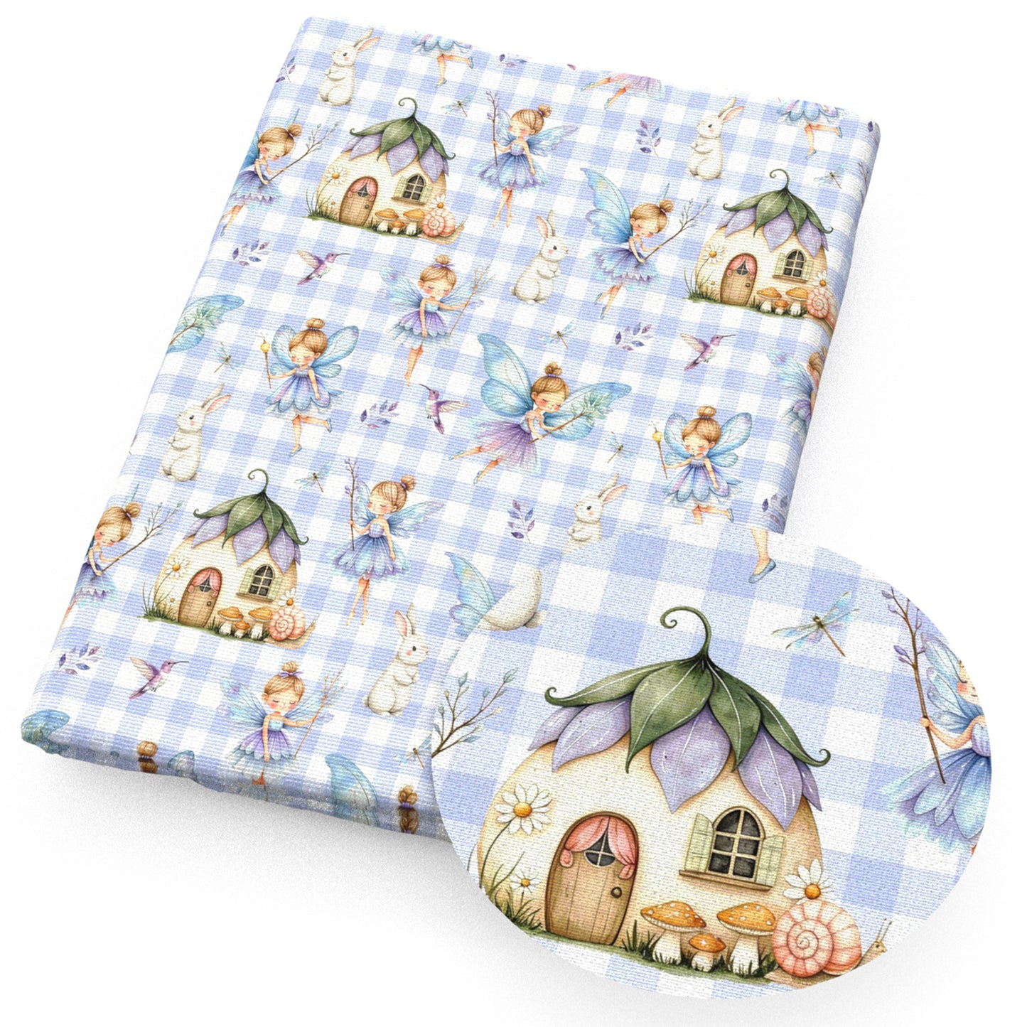 plaid grid rabbit bunny girl bird mushroom wings snails fabric