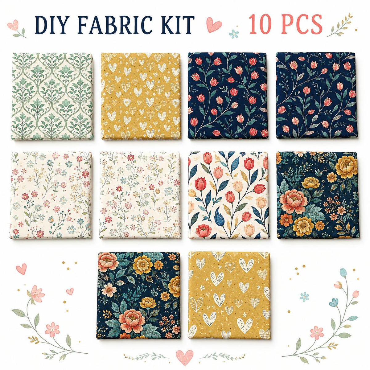 10pcs Charm Pack Set Floral Pattern Vintage Style Handmade DIY with Rich Color and Texture Elements 100% Polyester Patchwork in 10 Design Styles Suitable for Patchwork DIY Craft Projects DIY Wallet Making Gift Giving Bag Making Mother's Day Gift