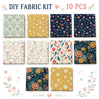 10pcs Charm Pack Set Floral Pattern Vintage Style Handmade DIY with Rich Color and Texture Elements 100% Polyester Patchwork in 10 Design Styles Suitable for Patchwork DIY Craft Projects DIY Wallet Making Gift Giving Bag Making Mother's Day Gift