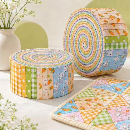 10pcs Vintage carrot Rabbit Bunny Pattern Jelly Roll Fabric Strips 2.5X19.7inch Pre-cut 100% Polyester for Patchwork Quilts, Table Runners, Placemats, Tote Bags, Storage Pouches, Makeup Bags, Coasters, Quilt Blocks & Binding