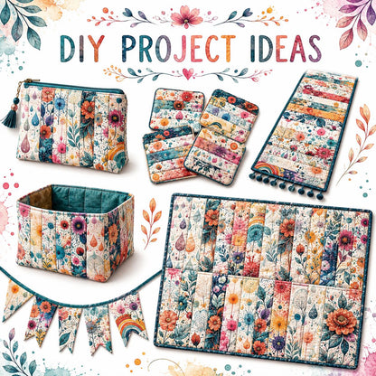 10pcs Vintage Floral Paint Splatter Pattern Jelly Roll Fabric Strips 2.5X19.7inch Pre-Cut 100% Polyester For Patchwork Quilts, Table Runners, Placemats, Tote Bags, Storage Pouches, Makeup Bags, Coasters, Quilt Blocks & Binding