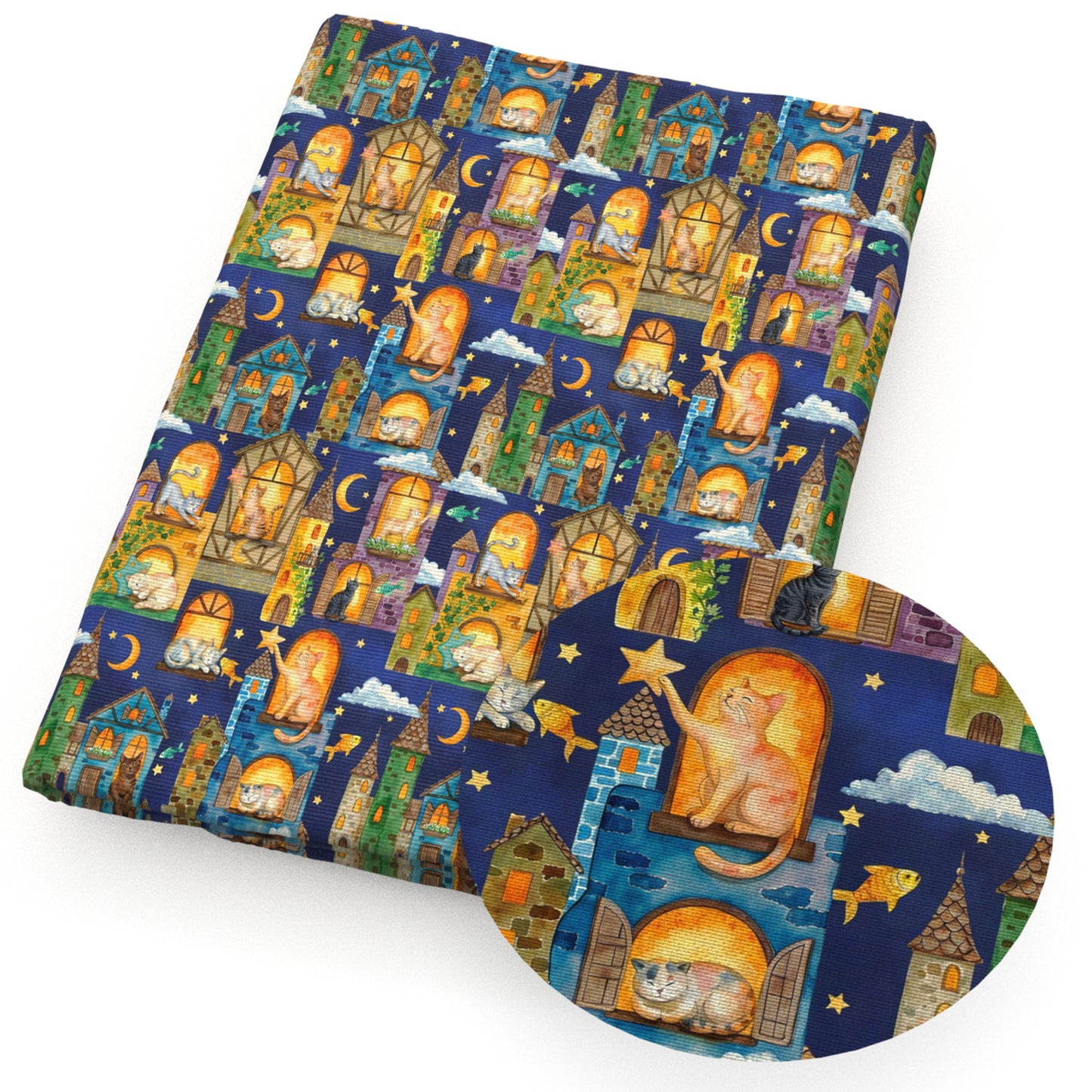 cat star starfish moon fish house fabric