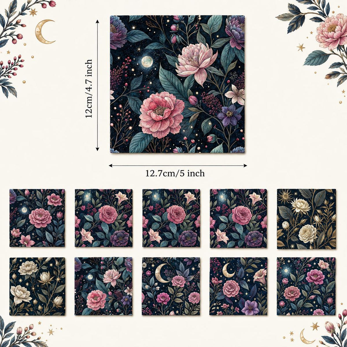 10Pc/Set Flower Black Series Fat Quarter Fabric, Pre-Cut Square Fabric Assort, Fabric Set, Craft Fabric, Handmade DIY Patchwork Fabric,Home Quilting Sewing Fabric, Packaging Fabric, Scrapbooking Craft Hobbyist